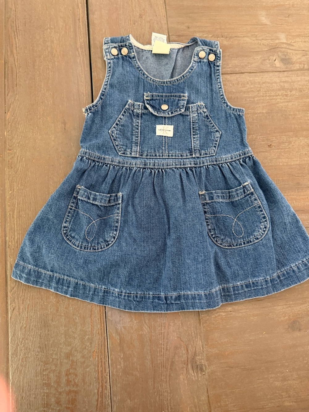 Calvin Klein Girls Denim Pinafore Dress - Medium Blue